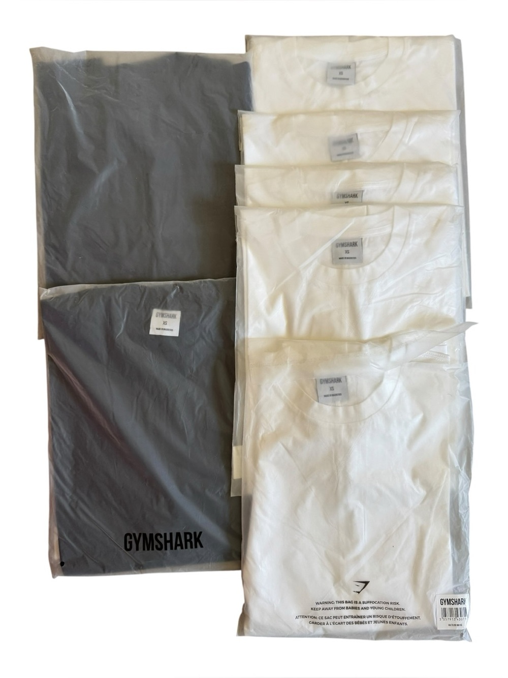 Gymshark Lot of 7 Long Sleeve T-Shirt XS 5 White 2 Black Oversized Cotton